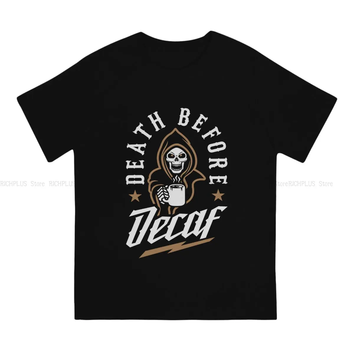 TShirt Death Before Decaf Classic Polyester T Shirt Homme Men Clothes Ofertas Big Sale