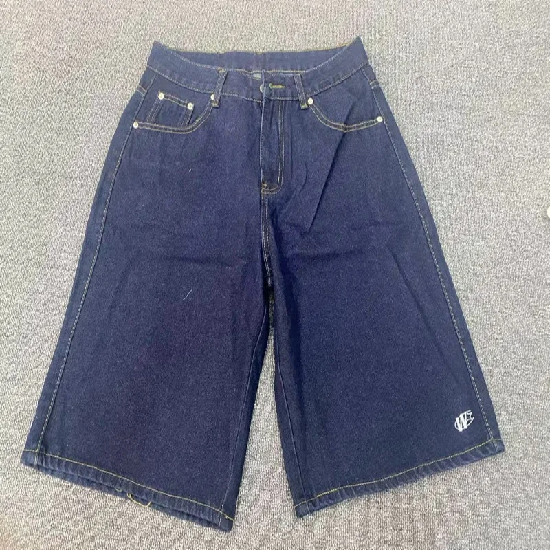 

Y2K trendy fashion retro jeans embroidered design high-waist denim shorts summer casual men's hip-hop street loose jeans