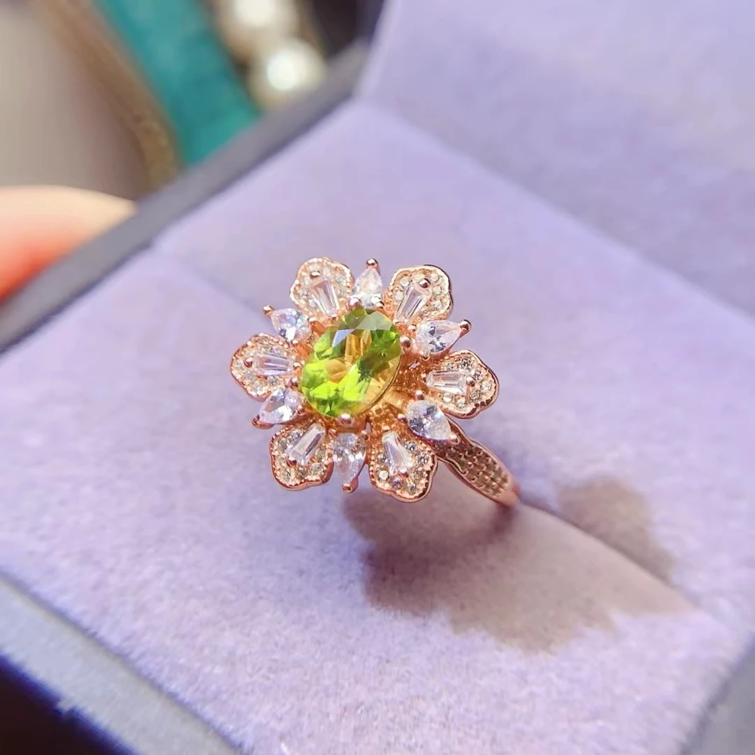 KJJEAXCMY Fine Jewelry Natural New Peridot  Women's Ring S925 Silver Electroplating Process Inlaid High Clarity Support Testing