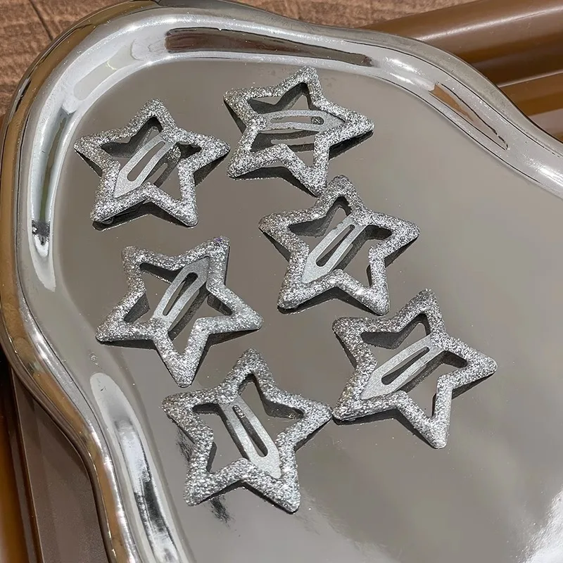 Y2K Shiny Silver Star Bobby Pin Hair Clips Women Pentagram Metal Snap BB Clip Hairpins Barrettes Hair Grip Nickle Free Wholesale