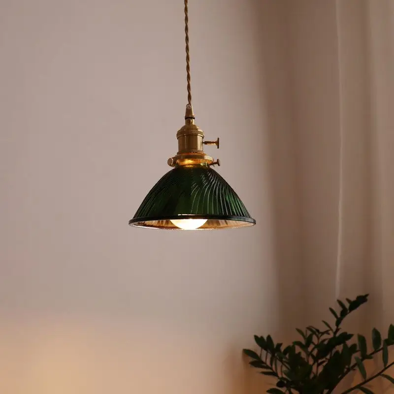 Nordic Irregular Green Glass LED Ceiling Pendant Light Copper Switch Bedroom Living Room Restaurant Kitchen Modern Hanging Lamp
