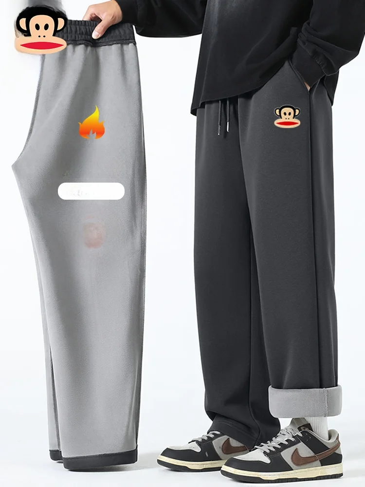 

Мужские прямые брюки на флисовой подкладке, зимние теплые повседневные брюки, модные городские стильные брюки из смеси хлопка и полиэстера