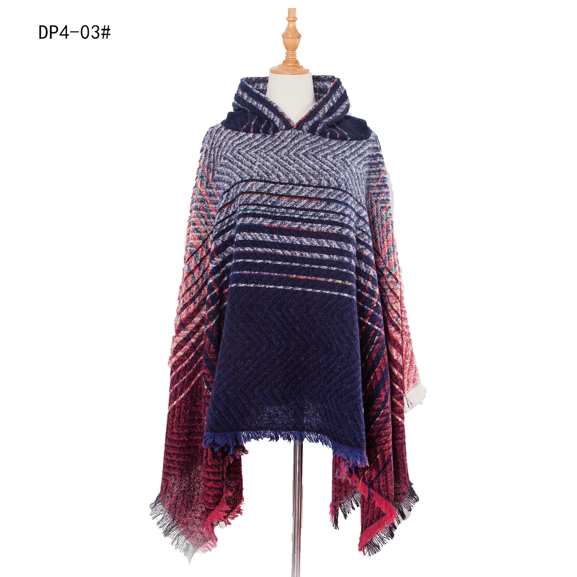 Spring Autumn New Polyester Spiked Herringbone Gradual Change Cape Women's Pullover Poncho Lady Capes Navy Cloaks