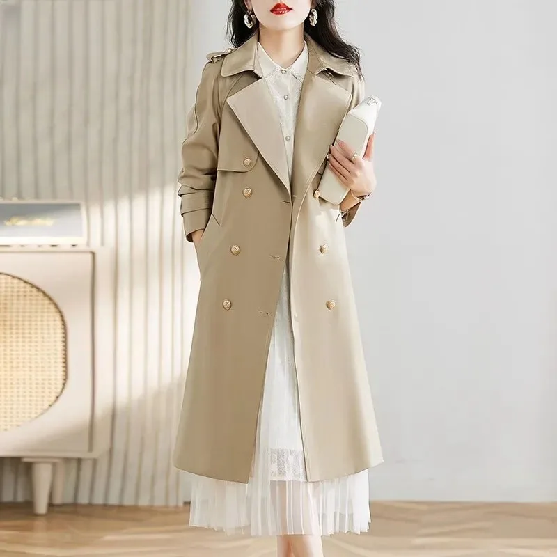 

Women's Long Trench Coat, Female Windbreaker Jacket, Double Breasted Lining, Casual Parker Overcoat, Spring and Autumn Fashion,