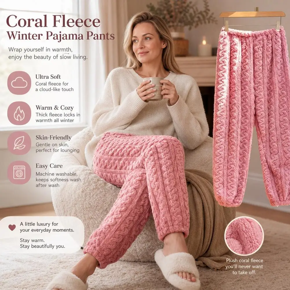 Jacquard Coral Fleece Pajama Pants For Women Autumn Winter Thickened Sleep Pants Loungewear Loose Couple Casual