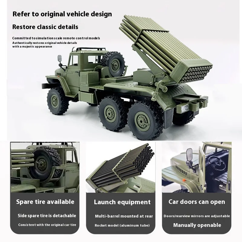Military BM-21 'Hail' Rocket Launcher Model 1:16 Scale Remote Control Car Toy For Boys Children Full Proportion Play Vehicle