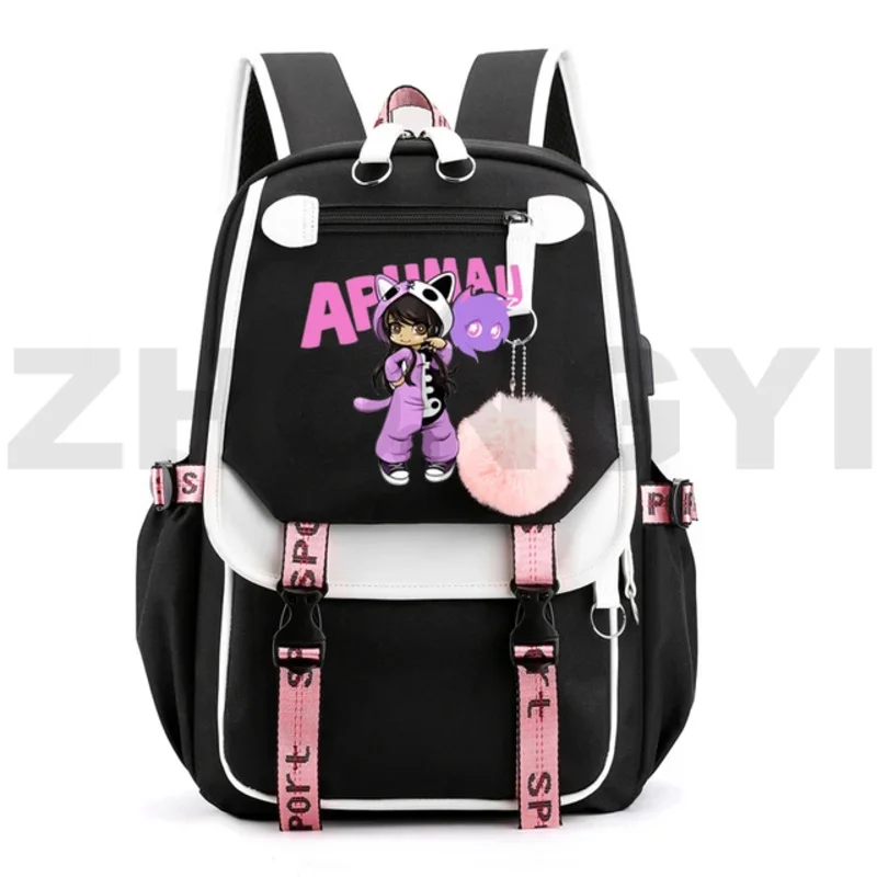 SAC กระเป๋าเป้สะพายหลัง Kawaii aphmau merch มีซิปกระเป๋าใส่แล็ปท็อปกระเป๋าเป้สะพายหลัง unisex เป็นกระเป๋านักเรียนลายแมวกระเป๋าหนังสือการ์ตูน