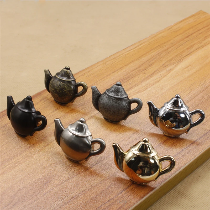 Chinese Antique Copper Handle Classic Kitchen Cabinet Knob Cupboard Wine Cabinet Mini Teapot Drawer Pull Single Hole Door Handle