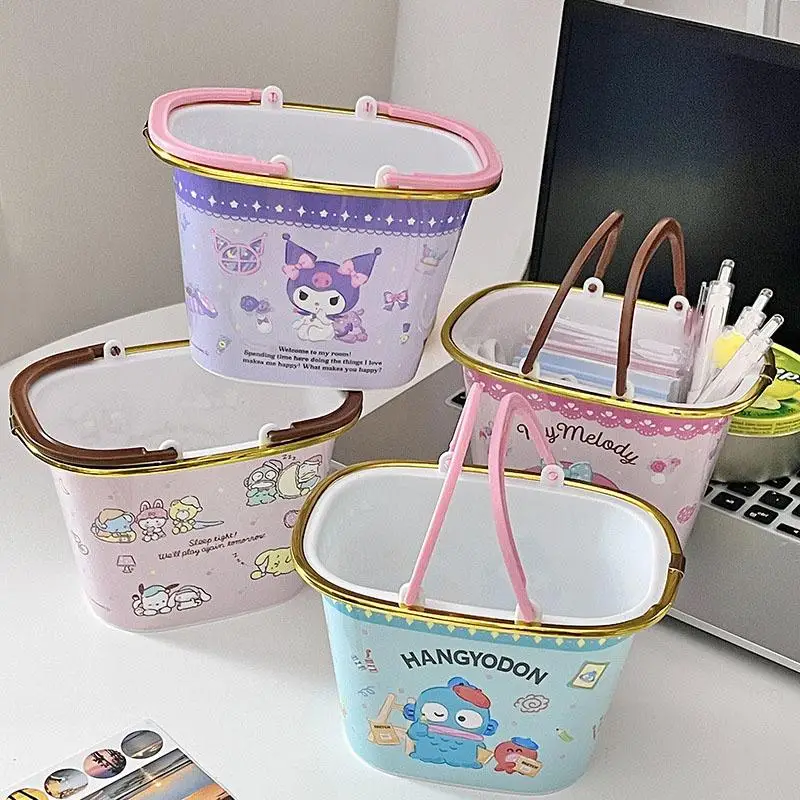 Kawaii Sanrio Kuromi Storage Basket My Melody Pochacco Large Capacity Cartoon Cute Kitchen Household Desktop Plastic Storage Box