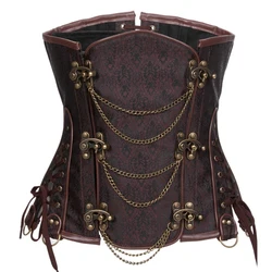 Brown Steampunk Underbust Corset Steel Boned Waist Trainer Women Shapewear Bustiers & Corsets Gothic Clothes Vintage Korsett