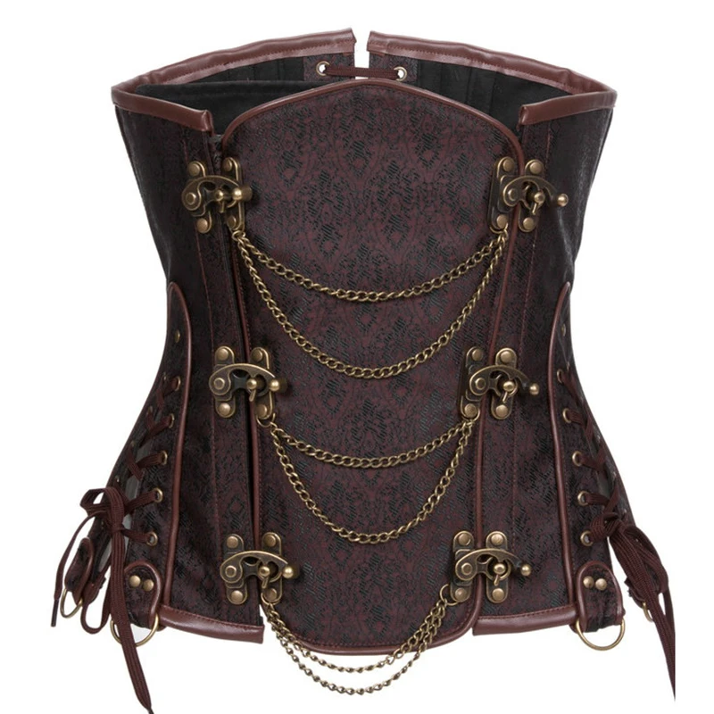 Brązowy Steampunk gorset pod biustem stalowy bez kości gorset modelujący talię kobiety bielizna modelująca gorsety i gorsety gotyckie ubrania Vintage Korsett