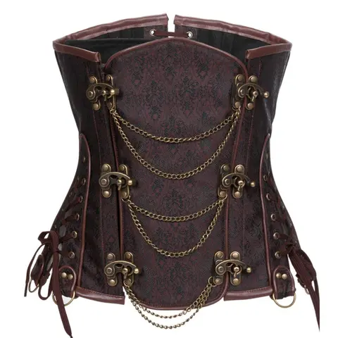 Brown Steampunk Underbust Corset Steel Boned Waist Trainer Women Shapewear Bustiers & Corsets Gothic Clothes Vintage Korsett