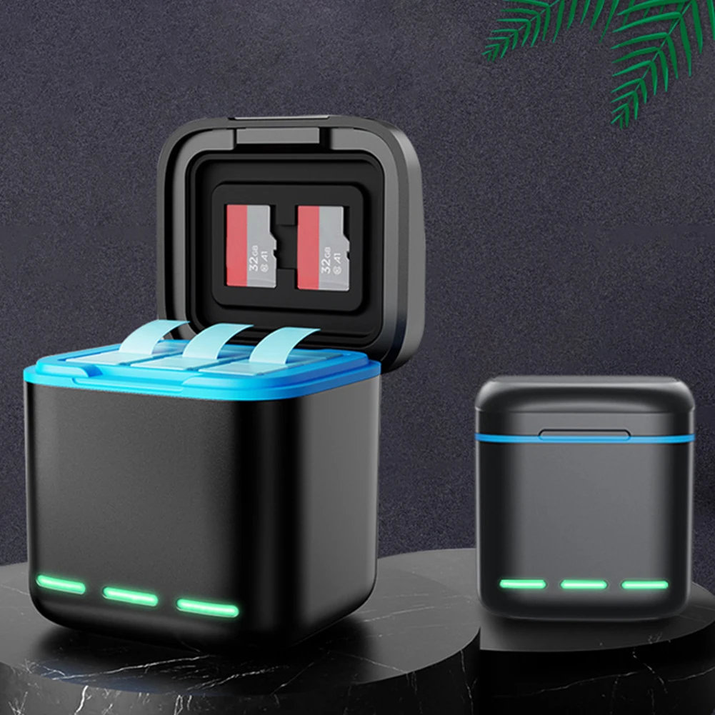 3-Channel Battery Charger with Type C Cable Batteries Storage Case 2 SD Slot Fast Charging Charger for GoPro Go Pro Hero 8 7 6 5