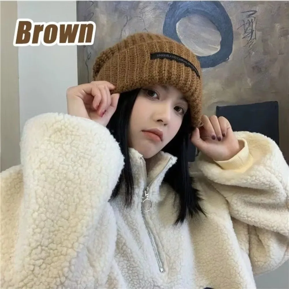

Fashion Letters Embroider Knitted Hat Solid Color Soft Winter Hat Warm Leisure Cap Autumn Winter