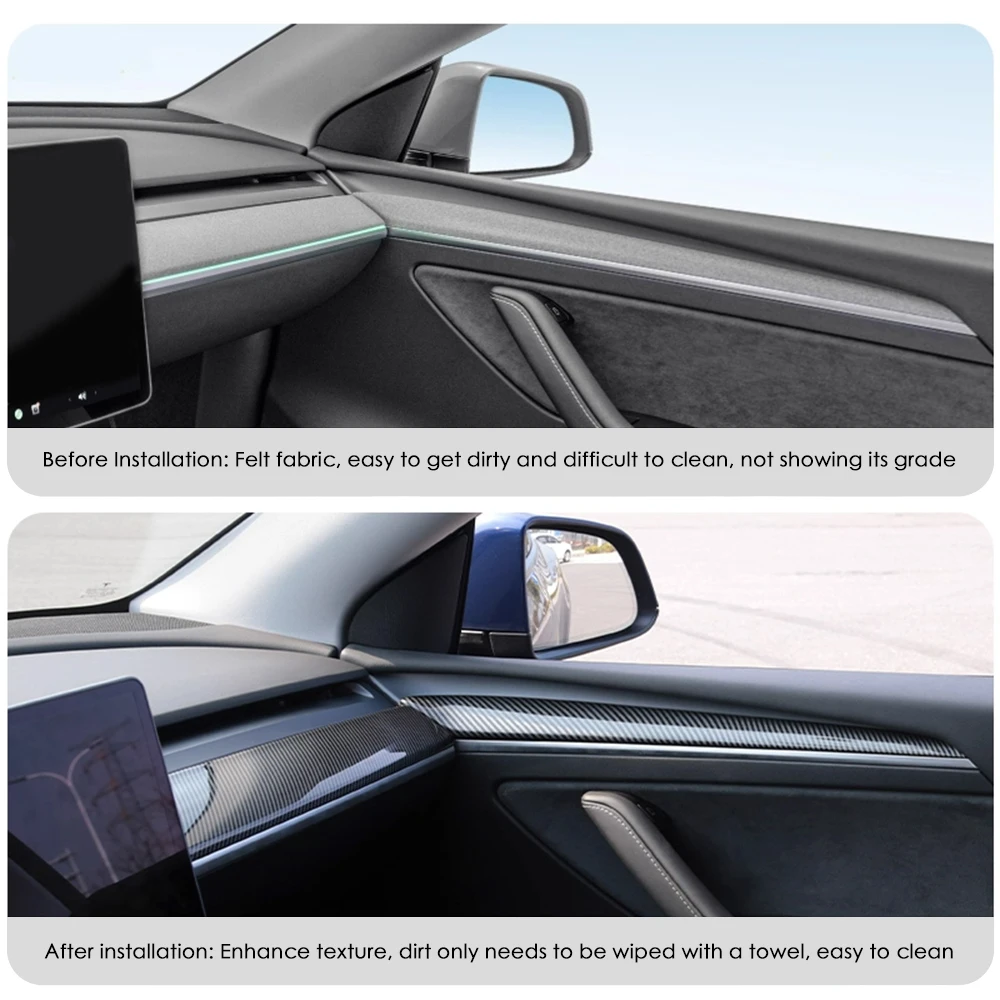 ل تسلا نموذج 3 نموذج Y 2021-2023 ABS غطاء لوحة القيادة الباب الكسوة ملصق تعديل اكسسوارات الديكور الداخلي للسيارة