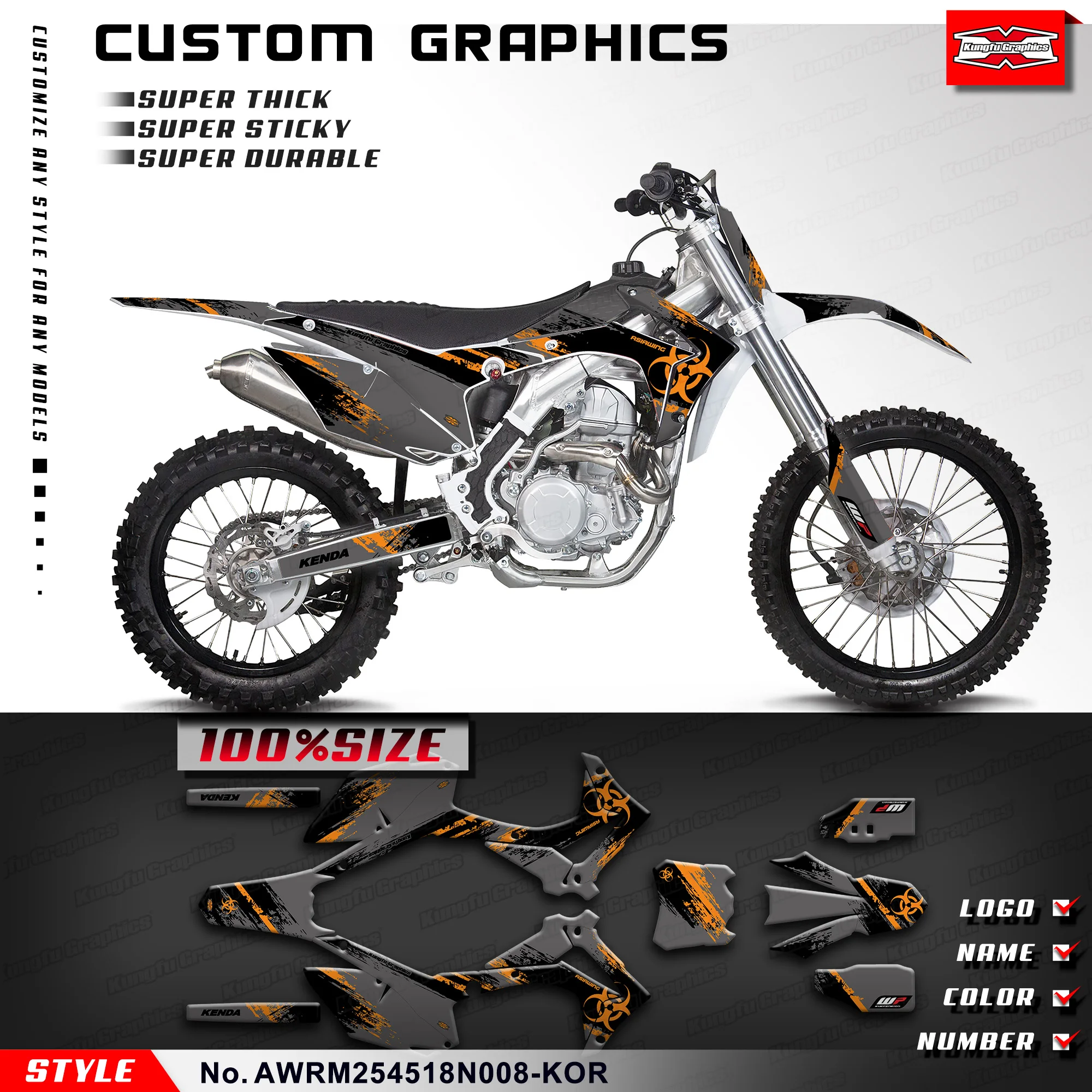 

Комплект графических наклеек для мотоцикла KUNGFU GRAPHICS для Asiawing RM250 RM450 2018 2019 2020 2021 2022 2023 2024, AWRM254518N008-KOR