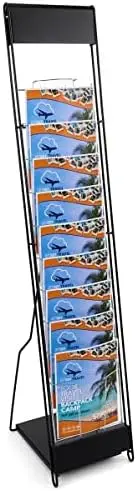 Portable Magazine Rack with 10 Pockets for 8.5x11 Catalogs, Carry Bag Included, 54