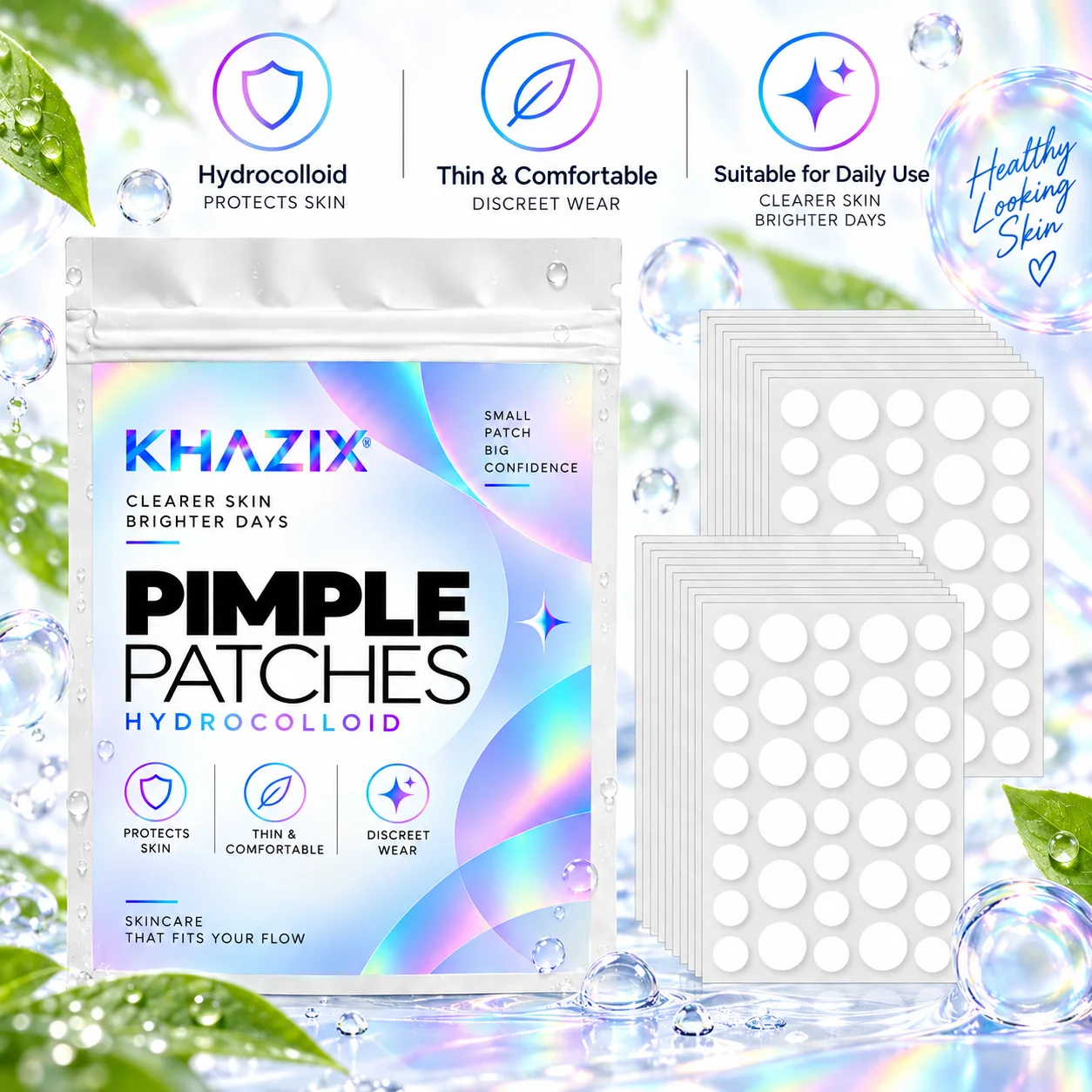 Acne patches, hydrogel acne concealer patches, daily facial care patches, blemish concealment