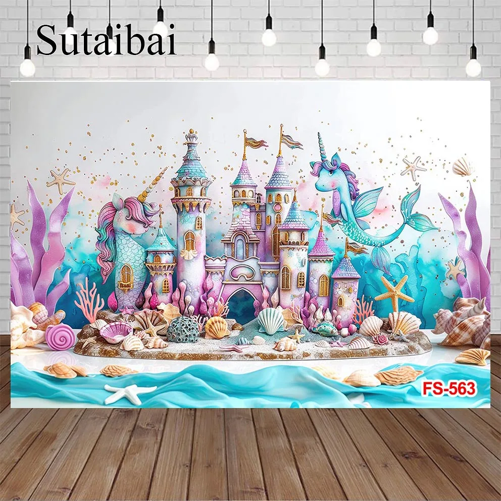 Photography Background Mermaid Under The Sea Underwater Castle Girl 1st Birthday Cake Smash Decor Backdrop Photo Studio