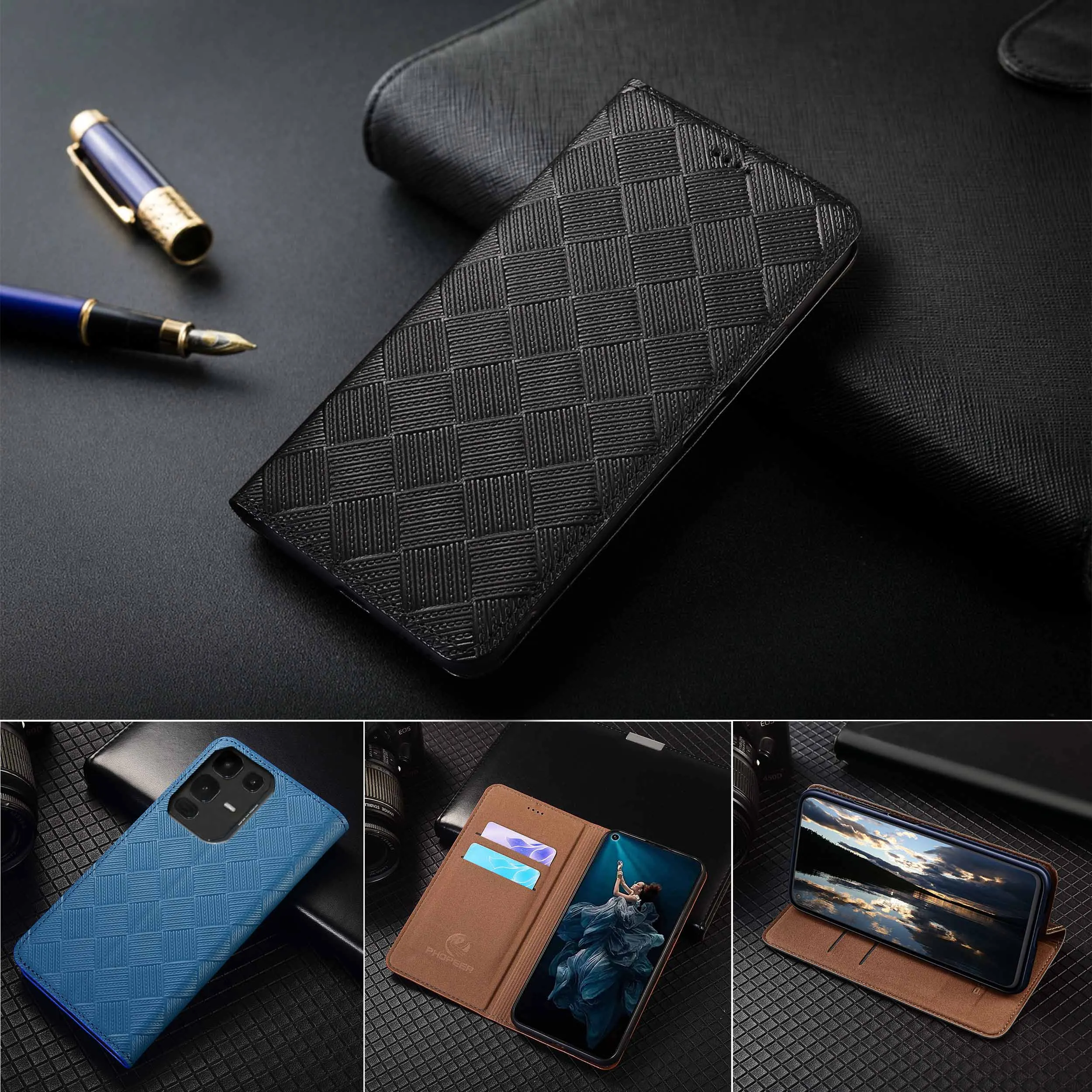 Per Infinix Nota 30 30i 40 40S 40X 50 50S 50X Pro Plus VIP 4G 5G Modello lavorato a maglia Custodia in vera pelle Flip per telefono Pelle bovina