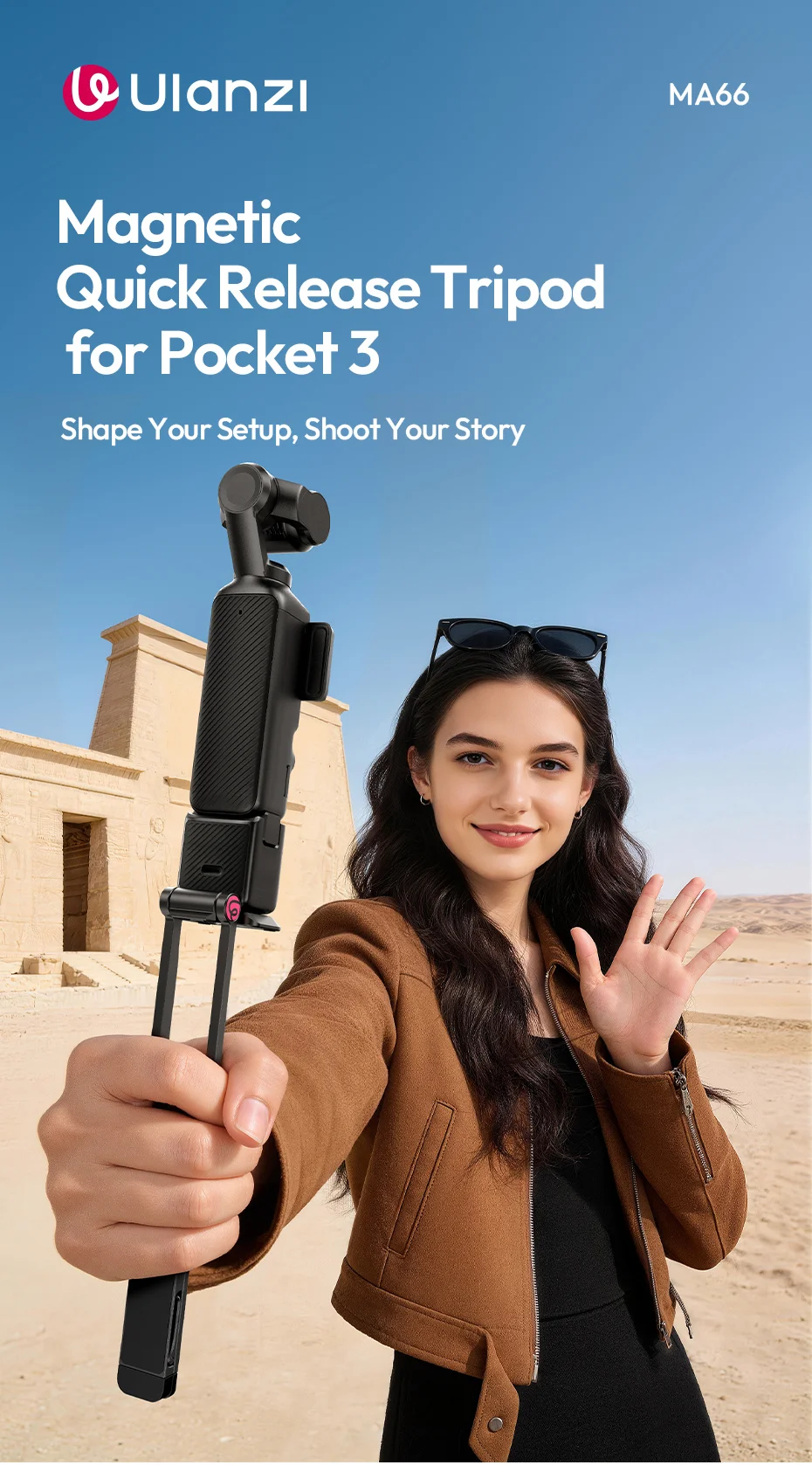 � Ulanzi MA66 Magnetisches Schnellwechsel-Stativ für DJI Pocket 4/4p/3, faltbarer Selfie-Stick-Griff-Stativ mit verstecktem Haken für Reisen – Detail 1