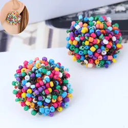 Bohemian Colorful Seed Bead Round Stud Earrings for Women Ethnic Style Handmade Acrylic Earring Female Jewelry