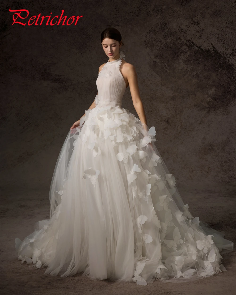 Customized Dreamy White Organza Wedding Dress Formal Halter Sleeveless Bridal Gowns Boho A-Line Court Train Vestido De Novia