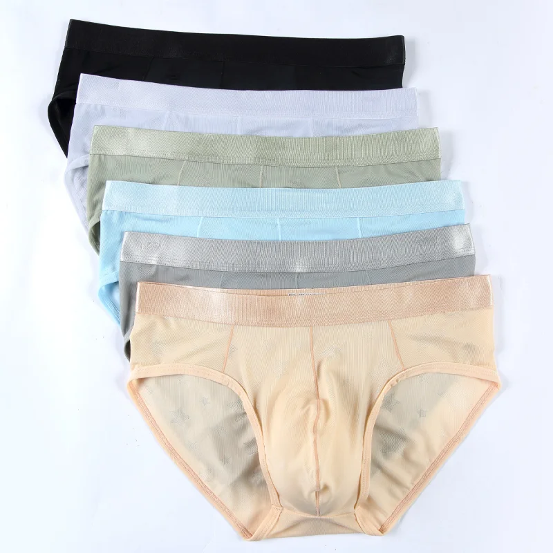 

Men's Briefs Sexy Thin Stars Jacquard Panties Ultra-Thin See Through Lingerie Breathable Underwear U Convex Pouch Underpants