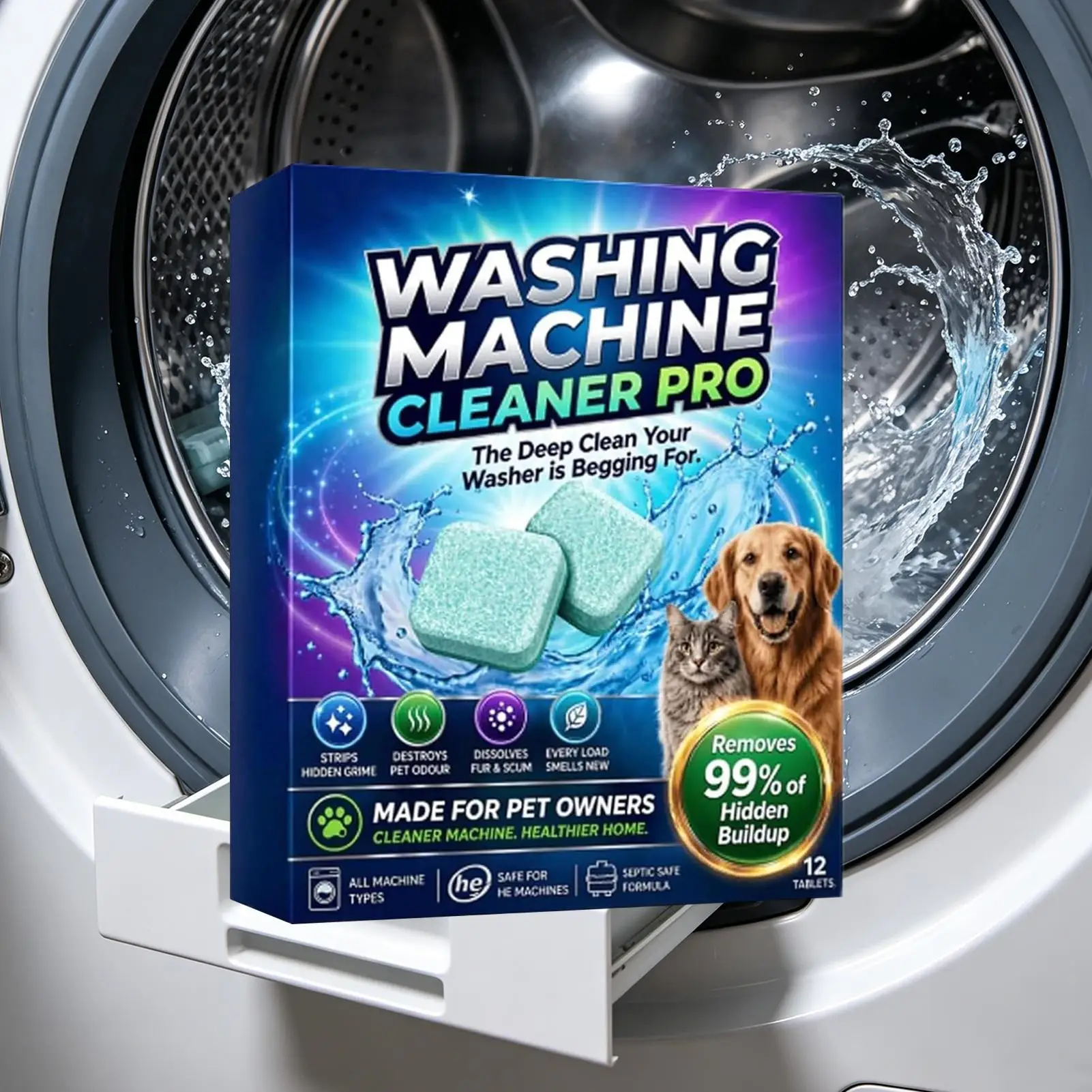 Washing Machine Cleaning Tablets Multifunctional Foaming Cleanser Remove Pet Hair Bad Odor Limescale For Household Drum Washer
