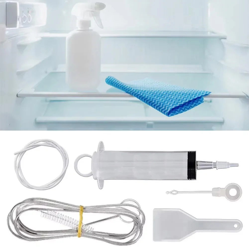 5pcs Fridge Dredging Kit Flexible Refrigerator Scrub Brush Reusable Fridge Drain Hole Dredging Remover Cleaning Syringe Shovel