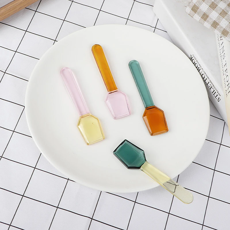 Color Glass Spoon,Dessert Ice Cream Salad Handled Spoon,Coffee Soup Stirring Spoon Heat And Cold Resistance Scoop