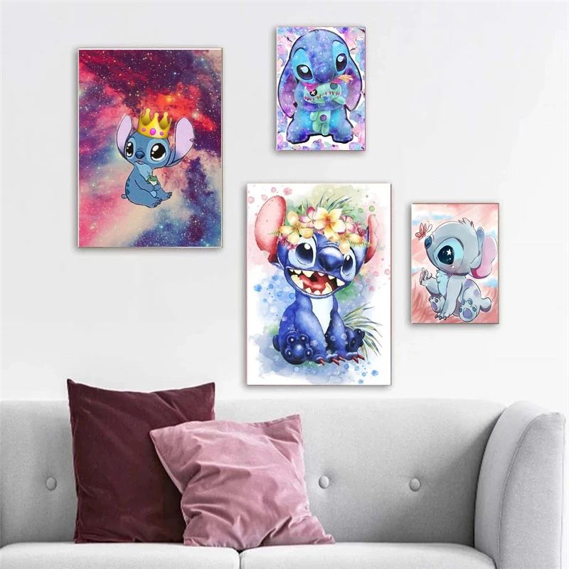 Disney Cartoon Stitch Interstellar Baby Posters and Print Wall Art Pictures for Living Room Canvas Paintings Decoration No Frame