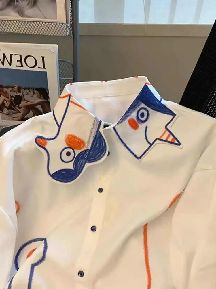 Damen Weiße Hemden Blusen Y2k 90er Jahre Ästhetische Vintage Koreanische 2000er Langarm Oversize Graffiti Shirt Streetwear Stilvolle Kleidung