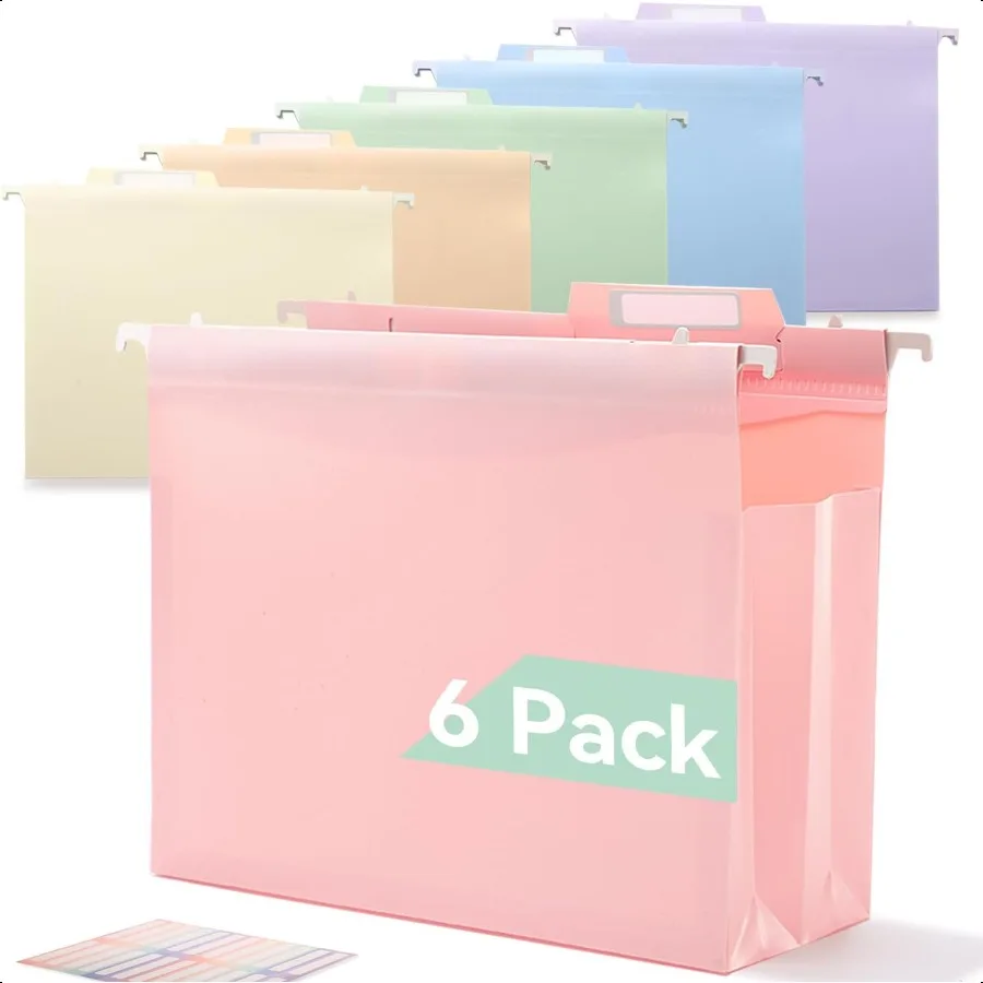 

Plastic High Capacity Hanging File Folders Pastel Colors 4 Expanding Pocket with Movable Dividers Heavy Duty for Filing Cabinet