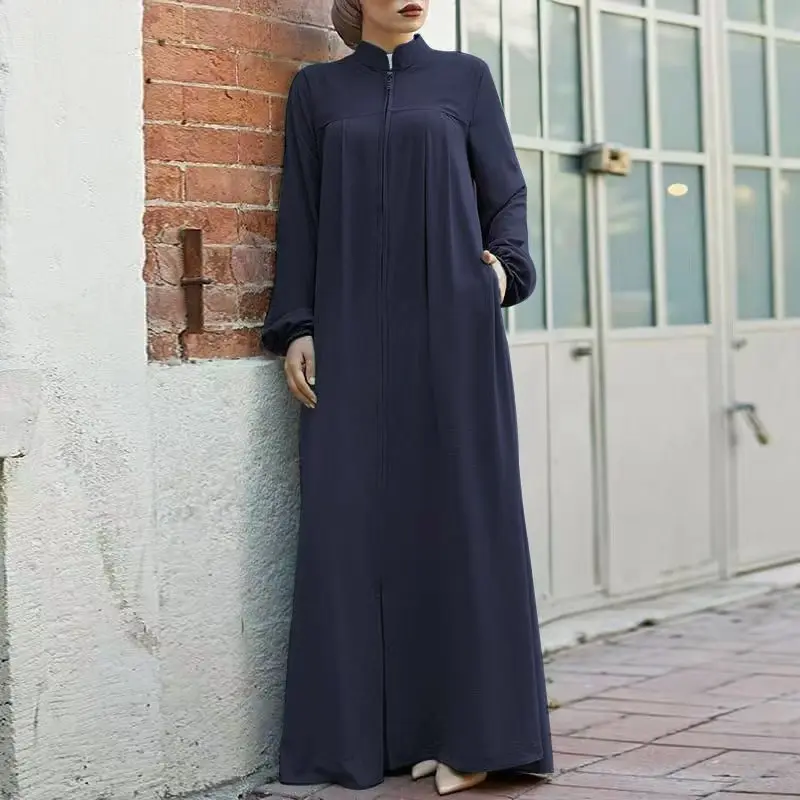 Vêtements pour femmes musulmanes, col montant arabe du moyen-orient, fermeture éclair, robe ample, manches longues, robes Maxi de dubaï, nouvelle collection