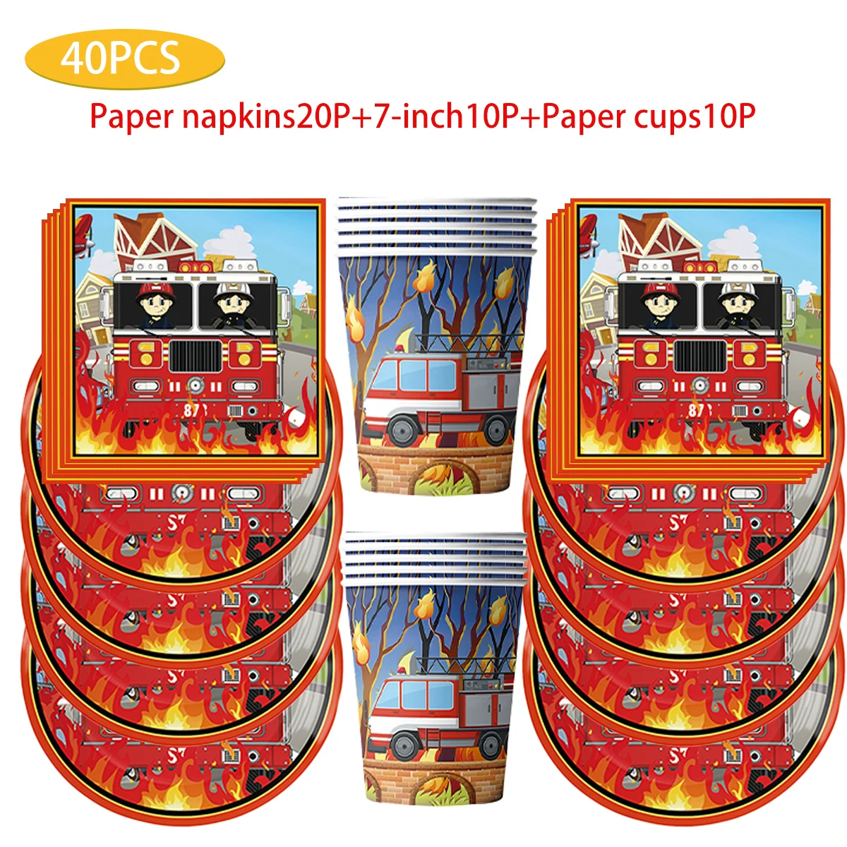 

Fire fighting truck Theme Boys Happy Birthday Baby Shower Children Tableware Napkin Cup Plate Set Party Favor Decoration Supplie