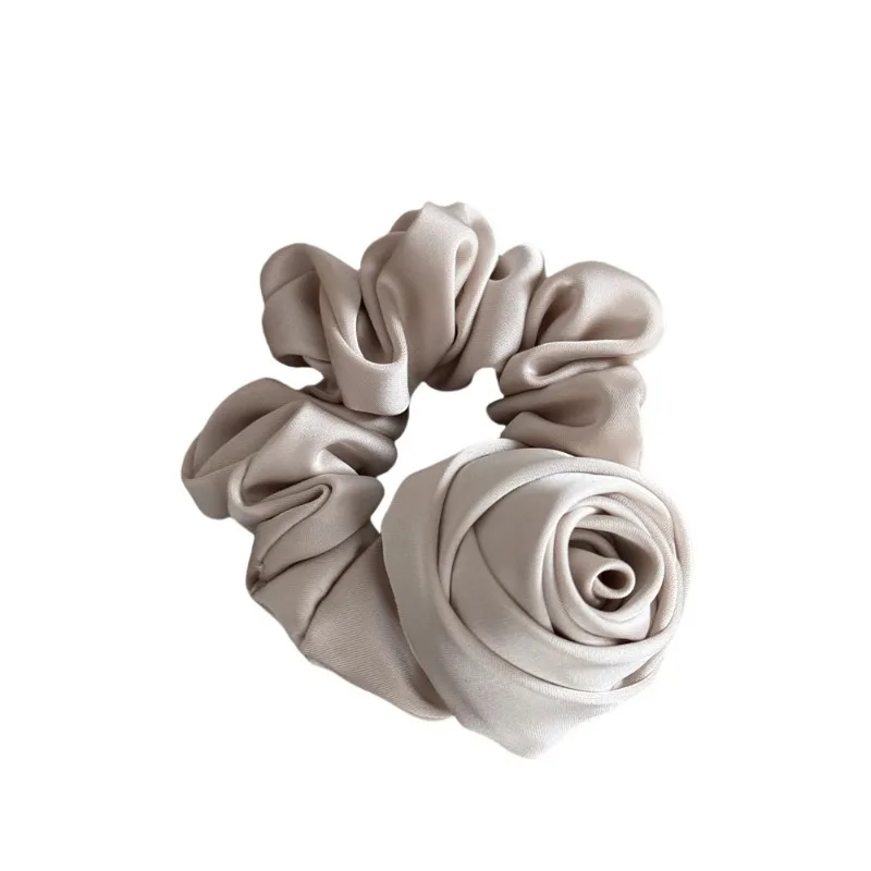 Women Ribbon Rose Flower Elastic HairBand For Women Girls Hair Rope Ties Flower Hair Scrunchie Ponytail Holder Hair Accessories