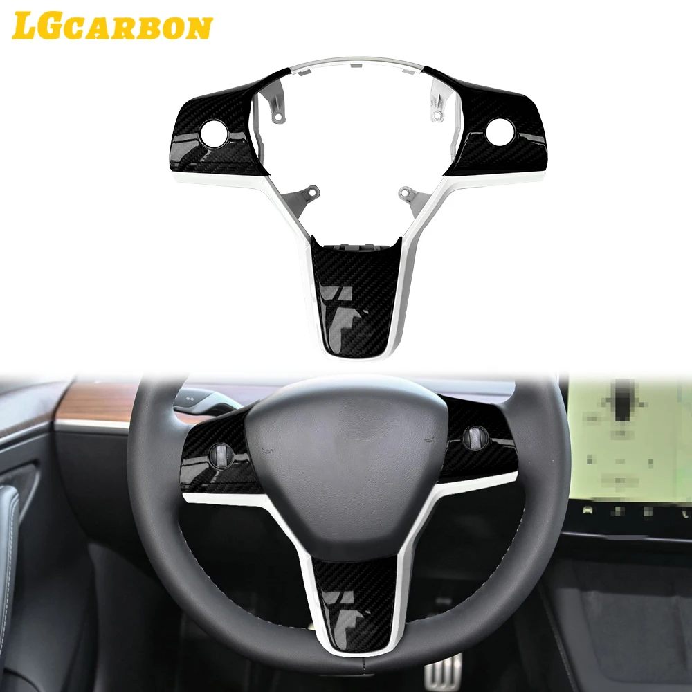 

LGcarbon Carbon Fiber Steering Wheel Trims Replacement Steering Wheel Cover With Edge for Tesla Model 3 Model Y 2017up