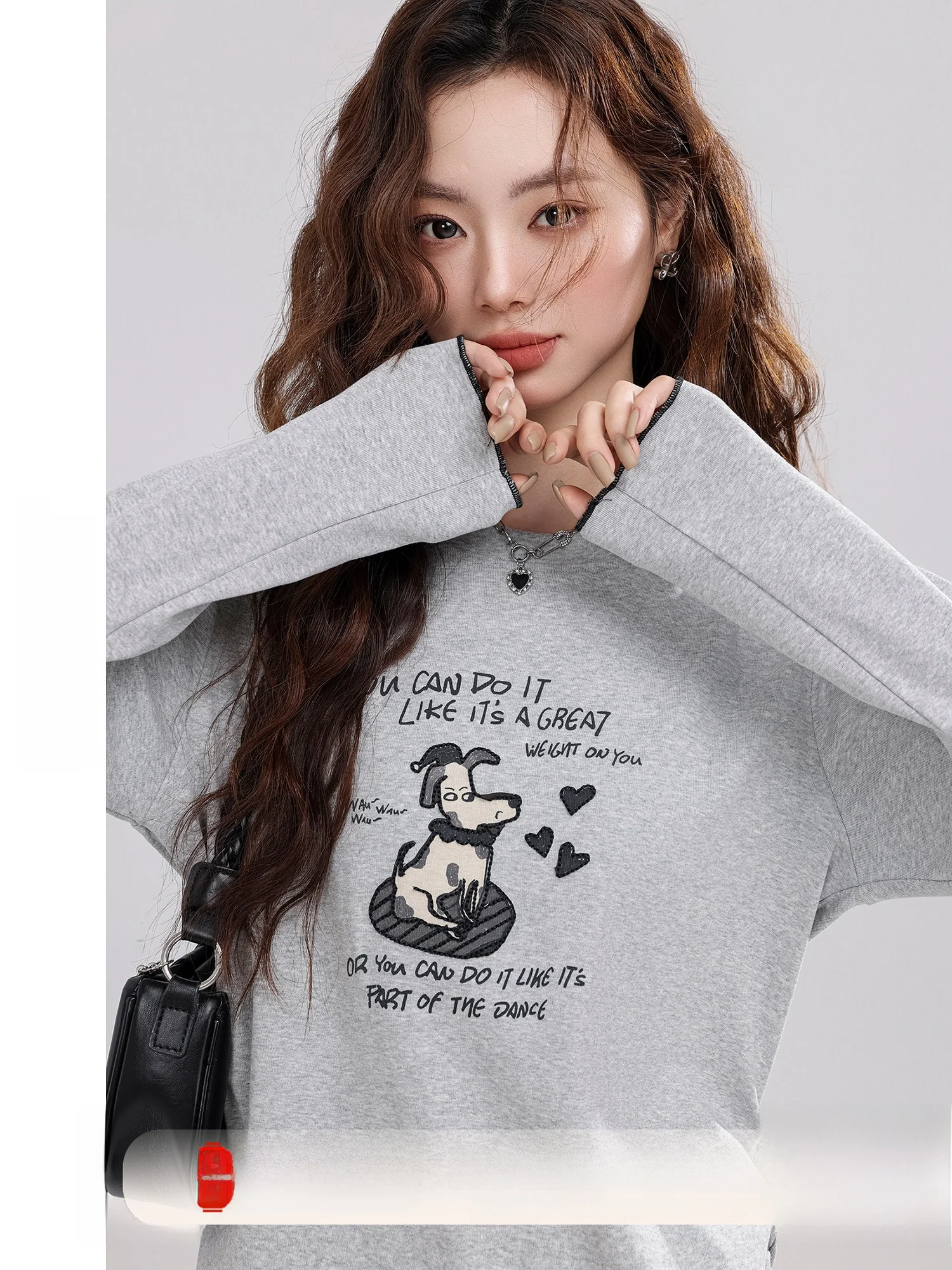 

Joyful Little Dog Letter Print Long Sve Base irt T-irt Women's Autumn New Sle Casual Loose Fit Cotton Comfortable