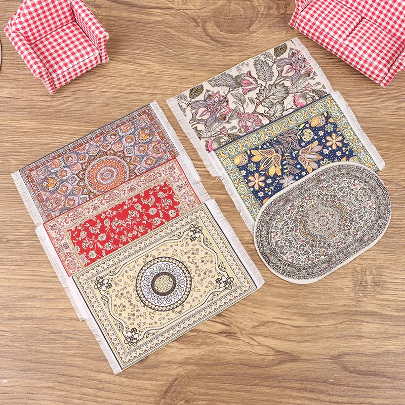 1Pc Turkish Style Toy Gift Dollhouse Miniature Floor Rug Cover Carpet Round Square Floor Mat DIY Model Bedroom Living Room Decor - view 3