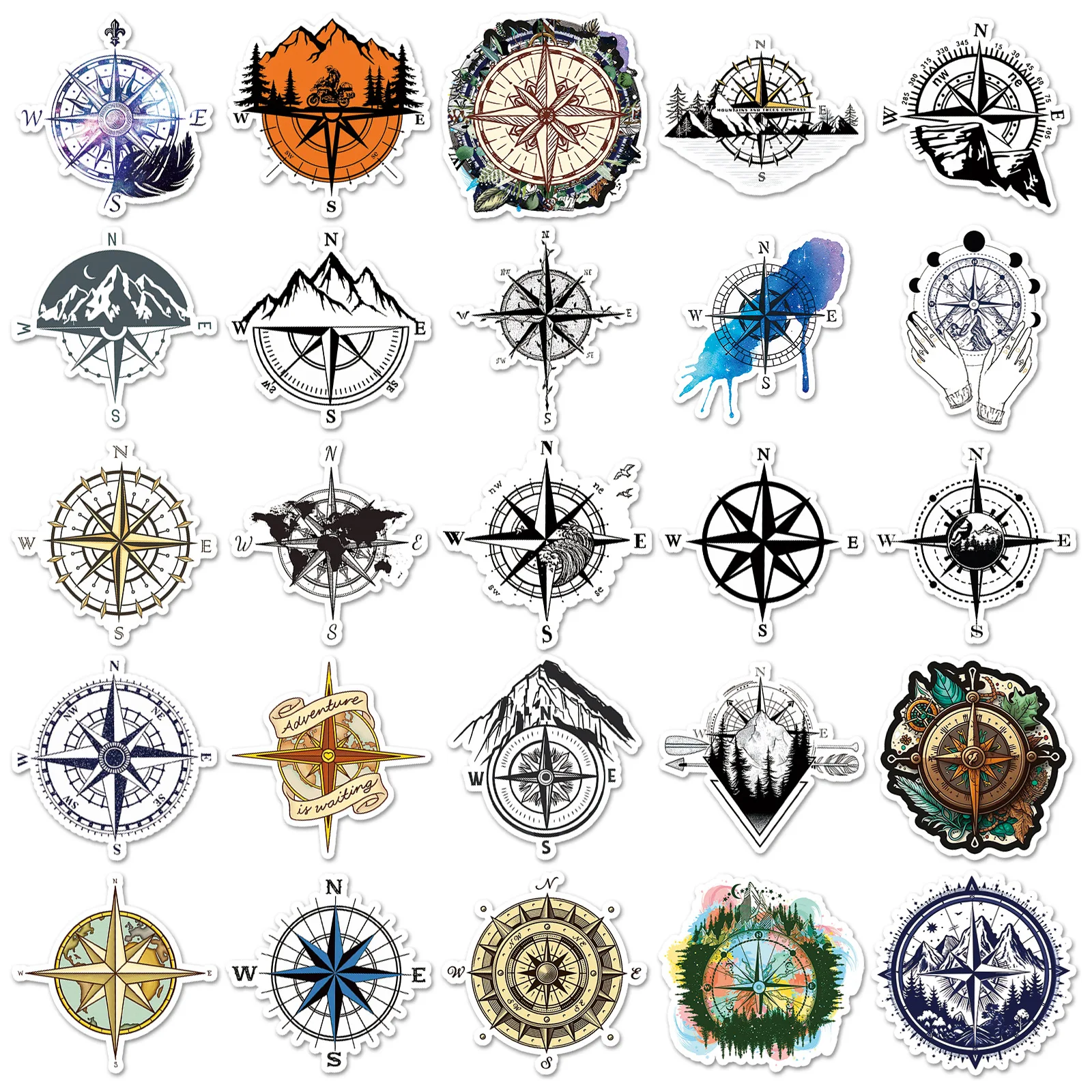 50 STKS Kompas Stickers Cartoon Retro Stijl DIY Decoratieve Water Cup Skateboard Gitaar iPad Waterdichte Stickers Kinderen Speelgoed