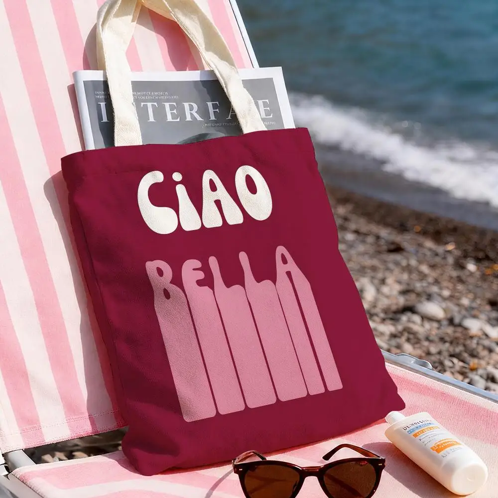 C-Ciao B-Bella Storage Bags Double-Sided Printed Canvas Tote Bag Large Capacity Women Shoulder Handbag