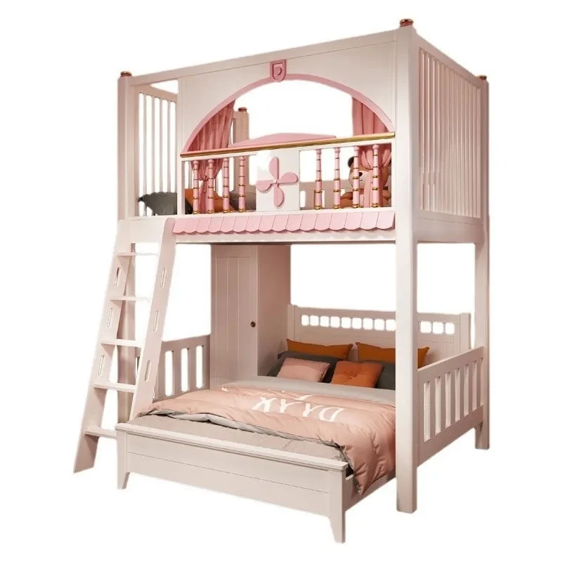 

Dislocation type mother and child bed Solid wood staggered upper and lower bed shelf