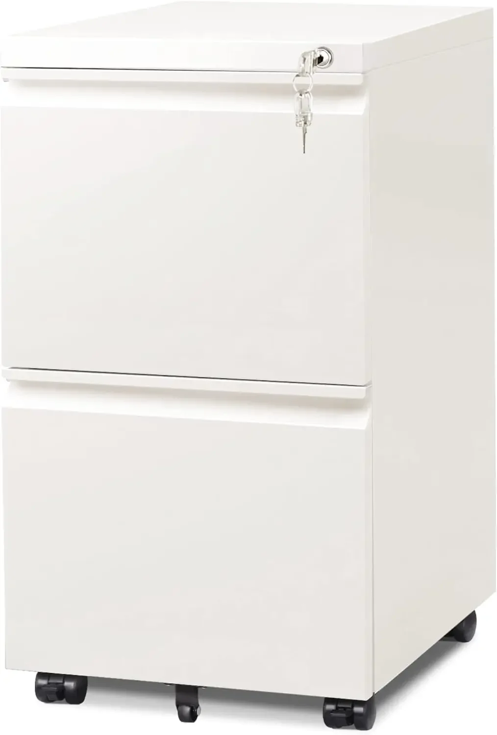 2 Drawer Mobile File Cabinet with Lock, Commercial Vertical Cabinet, White