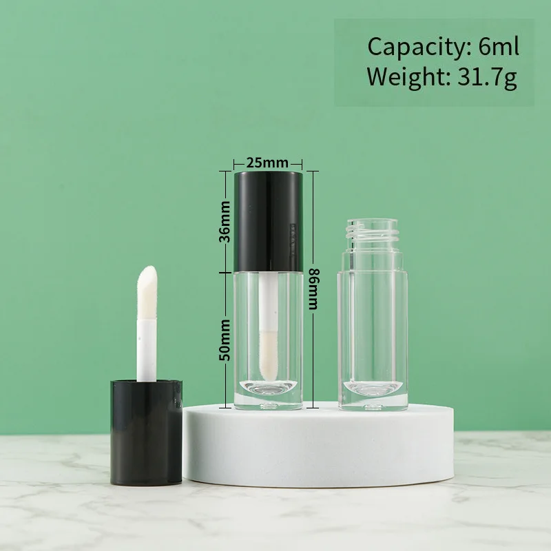 6 مللي أنبوب ملمع الشفاه فارغة المحمولة زجاجة ملمع الشفاه الصغيرة واضح أنابيب طلاء الشفاه عينة صغيرة مستديرة حاوية تعبئة مستحضرات التجميل