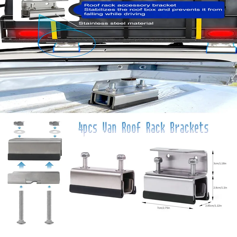 

4Pcs Van Roof Rack Brackets Mount Kits RV Stainless Steel Photovoltaic Brackets Roof Rack Roof Box Fixed Brackets