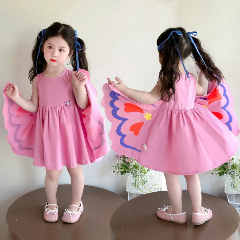 Girls Dress 2025 New Baby Girl Summer Thin Super Good-looking Colorful Butterfly Cotton Dress Children's Skirt