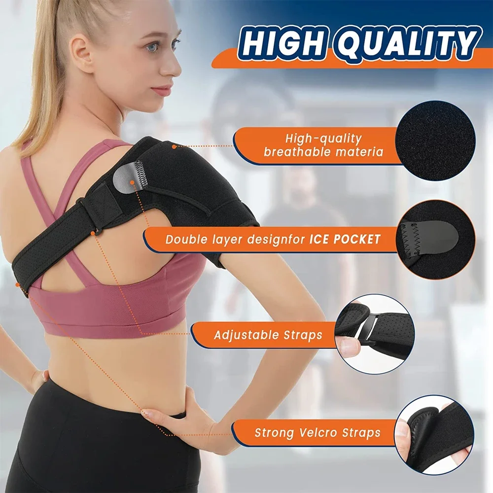 Shoulder Brace with Pressure Pad Adjustable Neoprene Shoulder Support Shoulder Pain Ice Pack Compression Sleeve Unisex