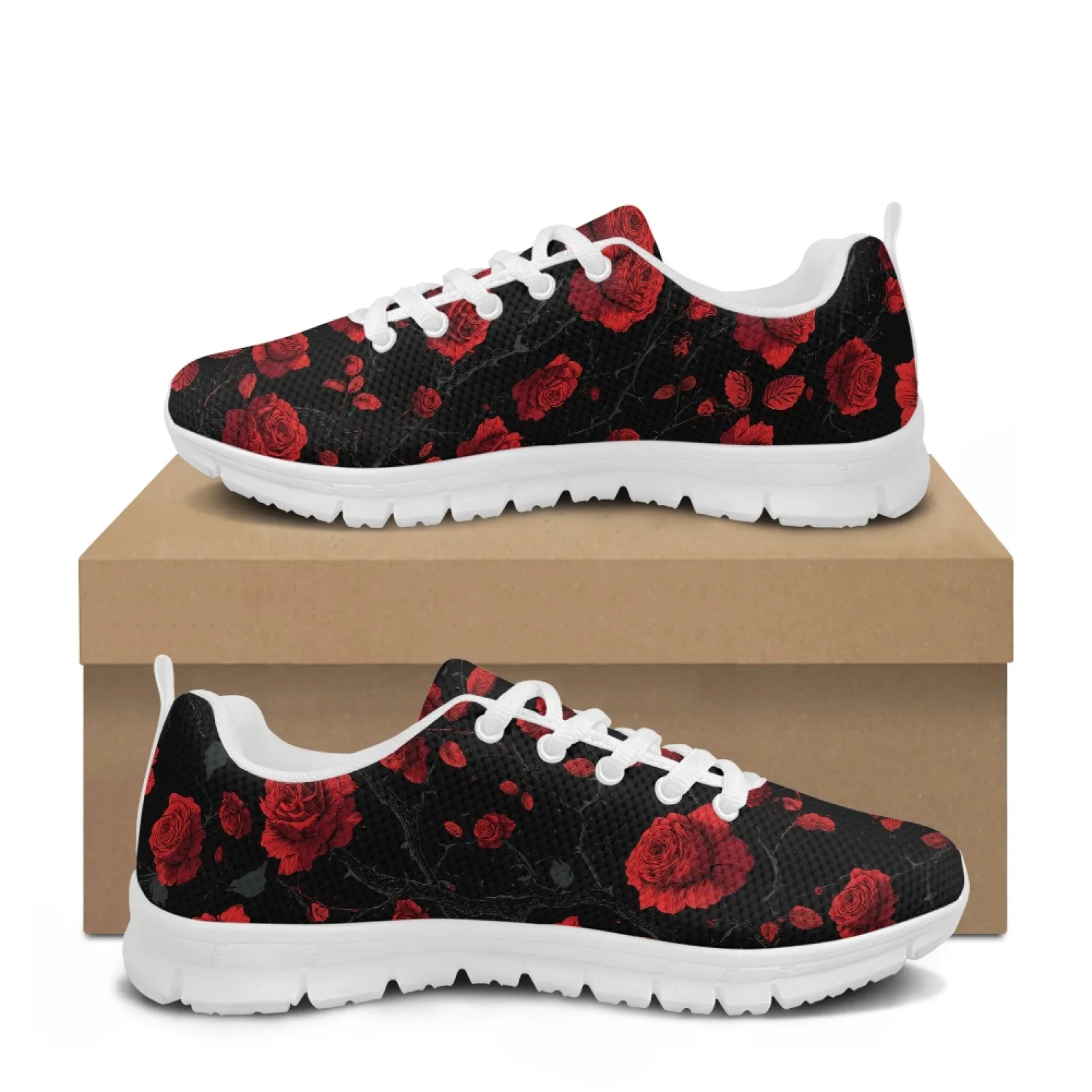 Coloranimal Red Rose New Arrival Sport Athletic Shoe Womens Athletic Walking Sneakers Anti-Slip Running Shoes for Lady