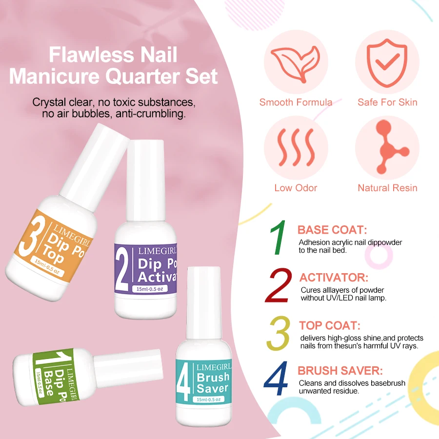 Dipping Nail Powder Set Dip Nail Set Dust Nail Art Natural Dry No Lamp nail supplies White Nude Nails Glitter Dipping System Kit